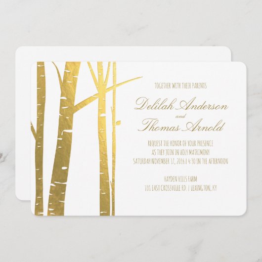 Birch Tree Faux Gold Foil Weddenschap Kaart (Voorkant / Achterkant)