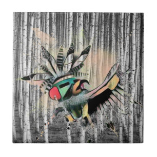Birch Tree Forest Native Kachina Dancer Tegeltje