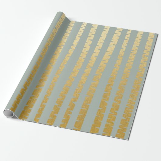 Birch-Tree Gouden Grijze Blauwe Vip Stripes Cadeaupapier (Uitgerold)