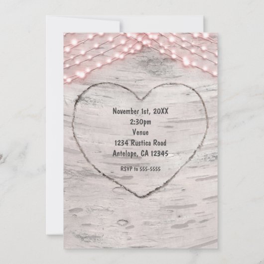 Birch Tree Heart & Roze Lichten gezoet 16 Uitnodig Kaart (Achterkant)