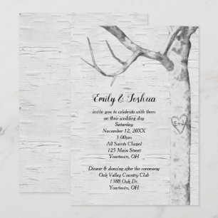 Birch Tree Heart Wedding Invitation Kaart
