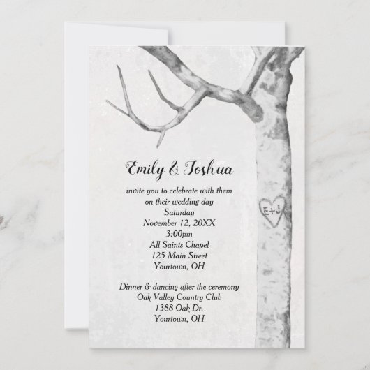 Birch Tree Heart Wedding Kaart (Voorkant)
