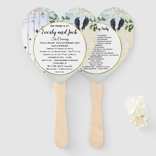 Birch Tree Love Bird Forest Boho Wedding Programme Handwaaier (Voorkant en achterkant)