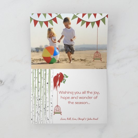 Birch Tree Merry-kerstkaart met uw foto Feestdagen Kaart (Binnen)