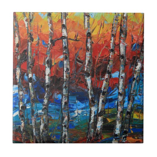 Birch Tree Palette Knife Schilderen Tegeltje (Voorkant)