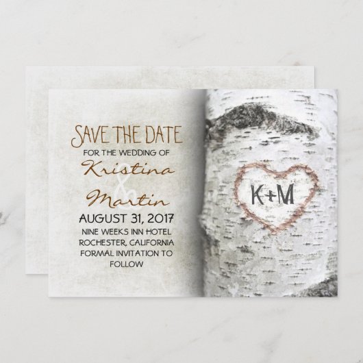 Birch Tree Rustic Bewaar de datumkaarten Save The Date (Voorkant / Achterkant)