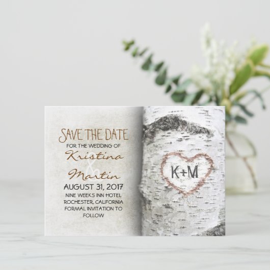 Birch Tree Rustic Bewaar de datumkaarten Save The Date (Staand voorkant)