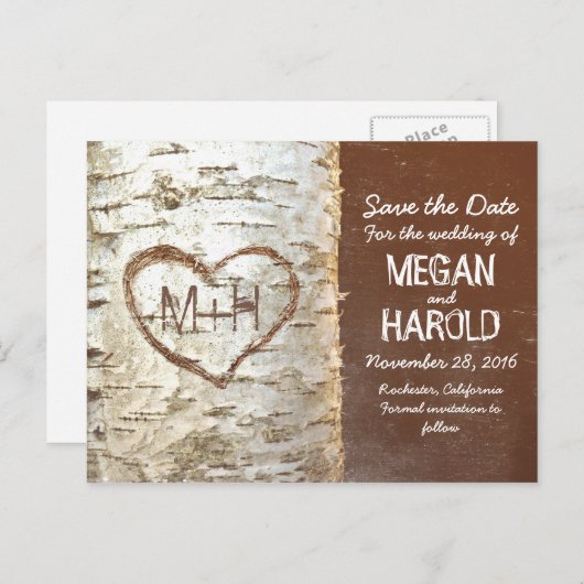 Birch Tree Rustic Save the Date briefkaarten (Voorkant / Achterkant)