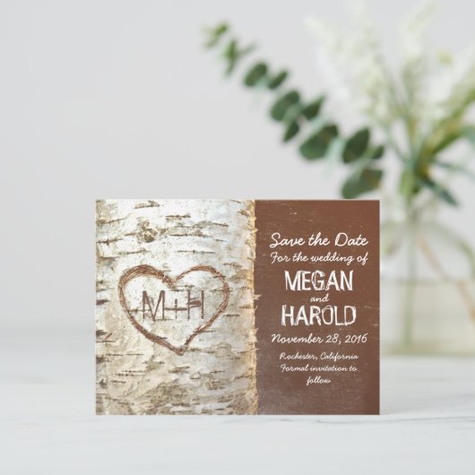 Birch Tree Rustic Save the Date briefkaarten (Staand voorkant)