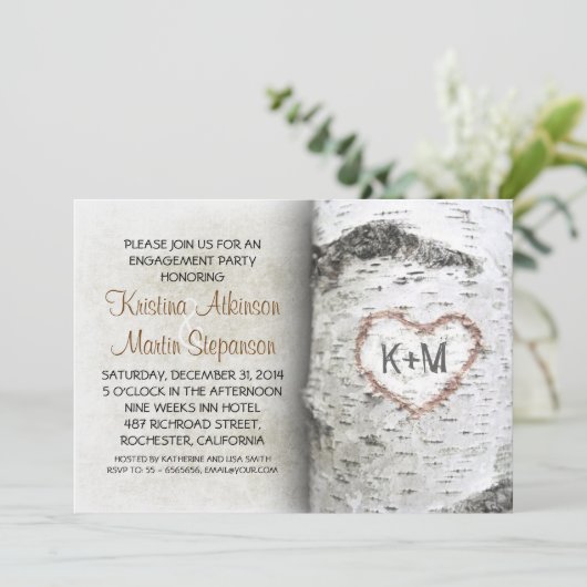 Birch Tree Rustic verlovingsfeest Uitnodigingen (Staand voorkant)