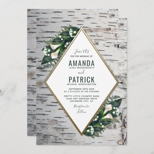 Birch Tree Rustic Woodland bruiloft uitnodigingen (Voorkant / Achterkant)