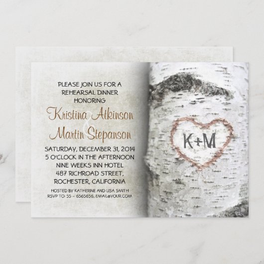 Birch Tree Rustieke repetitie diner Uitnodigingen (Voorkant / Achterkant)