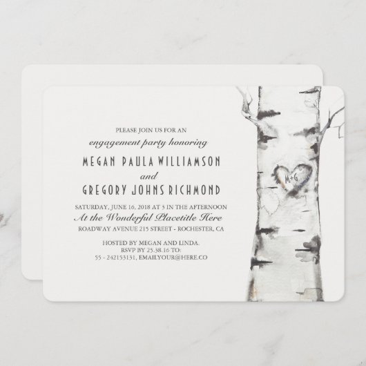 Birch Tree rustieke verlovingsfeest Kaart (Voorkant / Achterkant)