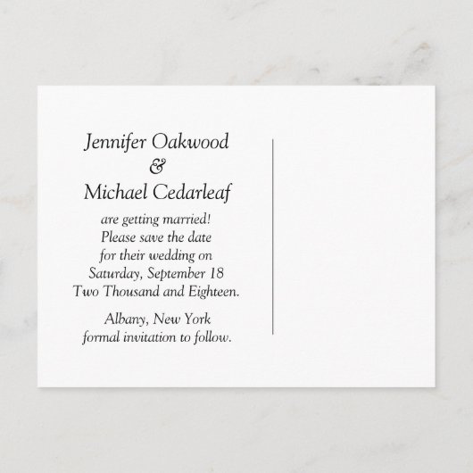 Birch Tree Save Date Bride Groom Heart Monogrammen Aankondigingskaart (Achterkant)