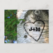 Birch Tree Save Date Bride Groom Heart Monogrammen Aankondigingskaart (Voorkant)