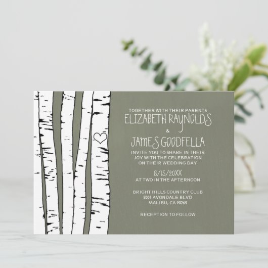 Birch Tree Wedding Invitations Kaart (Staand voorkant)