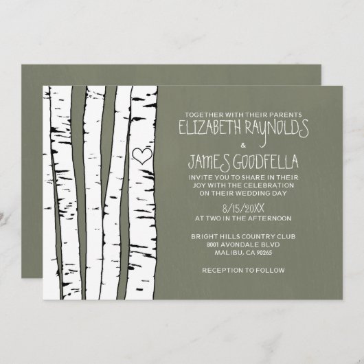 Birch Tree Wedding Invitations Kaart (Voorkant / Achterkant)