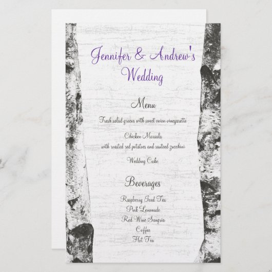 Birch Tree Wedding Menu (Voorkant / Achterkant)