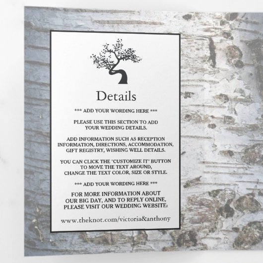 Birch Tree Wedding Suite Drieluik Uitnodiging (Binnenzijde eerst)