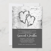 Birch Tree Wedding Two Hearts Kaart (Voorkant)