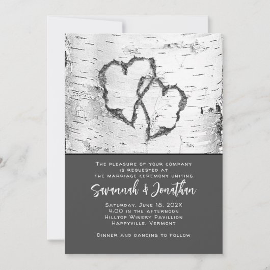 Birch Tree Wedding Two Hearts Kaart (Voorkant)