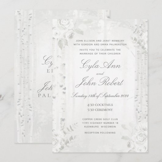 Birch Tree White Forest Wedding Kaart (Voorkant / Achterkant)