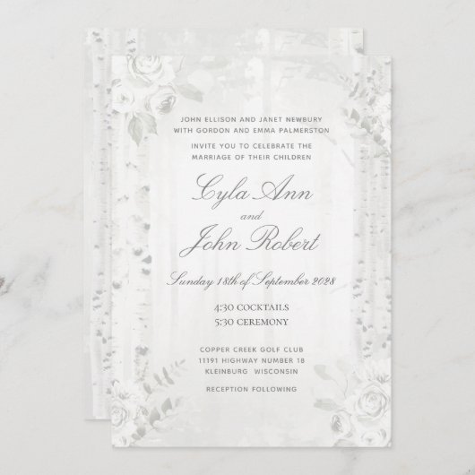 Birch Tree White Forest Wedding Kaart (Voorkant / Achterkant)