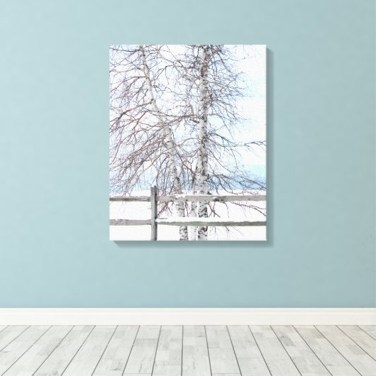 Birch Tree Winter Scene Canvas Afdruk (Insitu (Houten vloer))