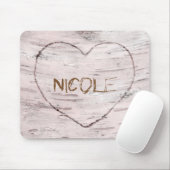 Birch Tree Wood & Carved Heart Rustic Land Muismat (Met muis)