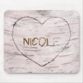 Birch Tree Wood & Carved Heart Rustic Land Muismat (Voorkant)