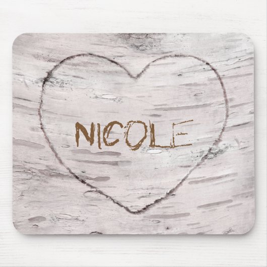 Birch Tree Wood & Carved Heart Rustic Land Muismat (Voorkant)