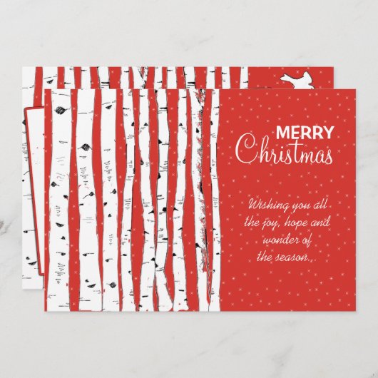 Birch Trees & Birds Merry Kerstmis Feestdagenkaart (Voorkant / Achterkant)