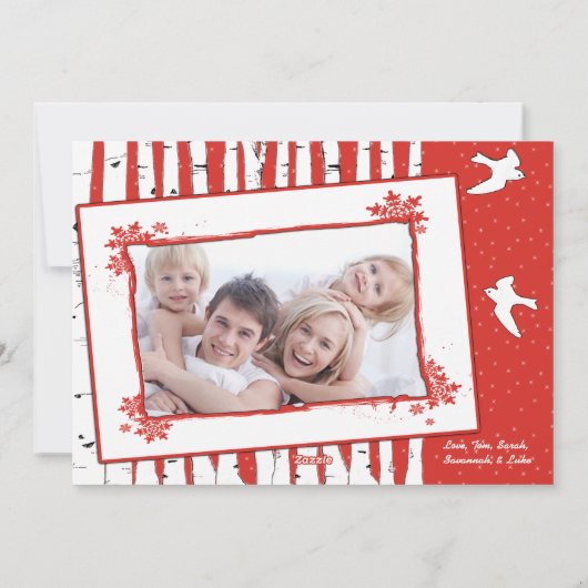 Birch Trees & Birds Merry Kerstmis Feestdagenkaart (Achterkant)