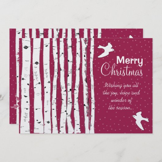 Birch Trees & Birds Merry Kerstmis Feestdagenkaart (Voorkant / Achterkant)