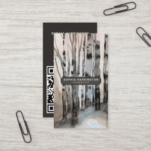 Birch Trees Custom QR Code Scannable Therapeut Visitekaartje