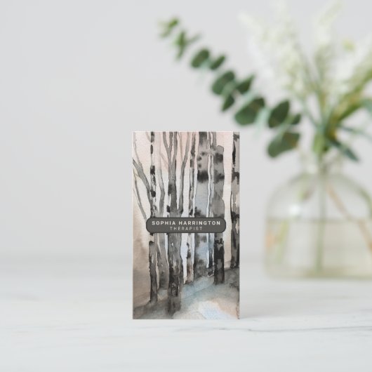 Birch Trees Custom QR Code Scannable Therapeut Visitekaartje (Staand voorkant)