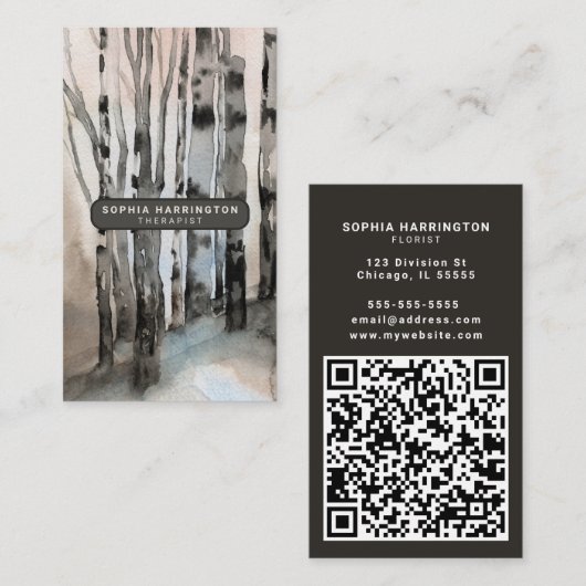 Birch Trees Custom QR Code Scannable Therapeut Visitekaartje (Voorkant / Achterkant)