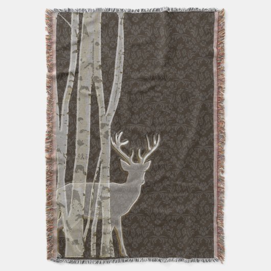 Birch Trees en Deer Throw Blanket Deken (Voorkant Verticaal)