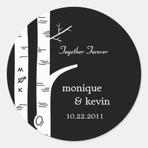 Birch Trees Favor Stickers/Envelope Seals - Zwart Ronde Sticker