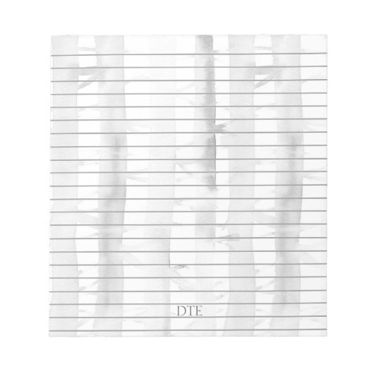 Birch Trees Grey Lined Monogram Personalized Notitieblok (Voorkant)