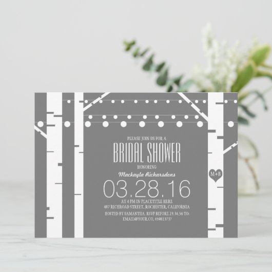 Birch Trees Heart & String Lights Vrijgezellenfees Kaart (Staand voorkant)