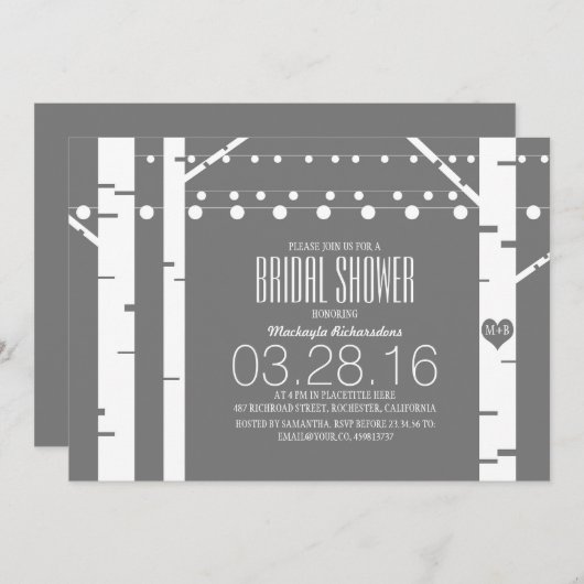 Birch Trees Heart & String Lights Vrijgezellenfees Kaart (Voorkant / Achterkant)