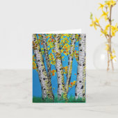 Birch Trees in Autumn Note Cards - Portrait View Kaart (Gele Bloem)