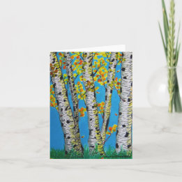 Birch Trees in Autumn Note Cards - Portrait View Kaart
