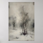 Birch Trees In Snow, Gothic Forest Landscape Wall Poster (Voorkant)