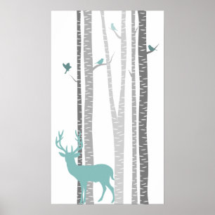 Birch Trees met Deer Poster