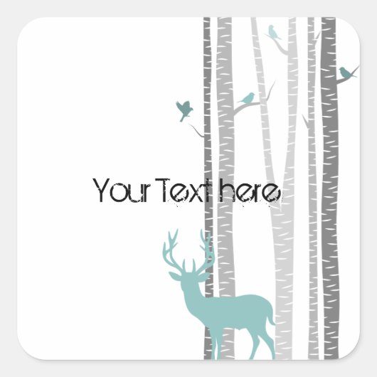 Birch Trees met Deer Vierkante Sticker (Voorkant)