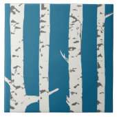 Birch trees on blue tile tegeltje (Voorkant)