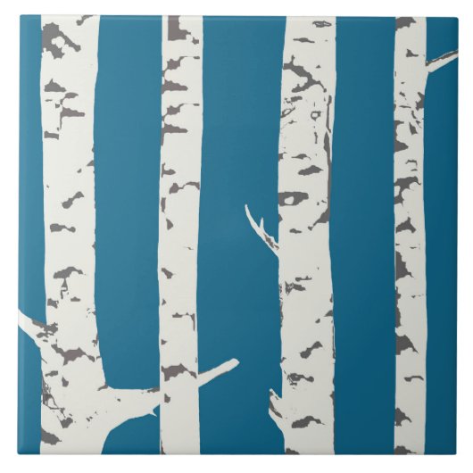 Birch trees on blue tile tegeltje (Voorkant)