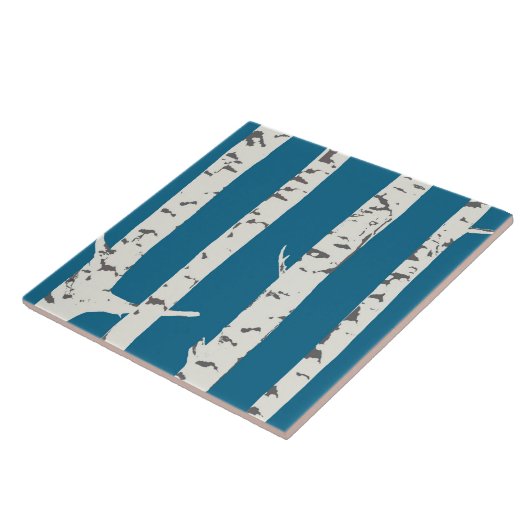 Birch trees on blue tile tegeltje (Zijkant)